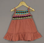 Girls Terracotta Cotton Dress with Crochet Yoke
