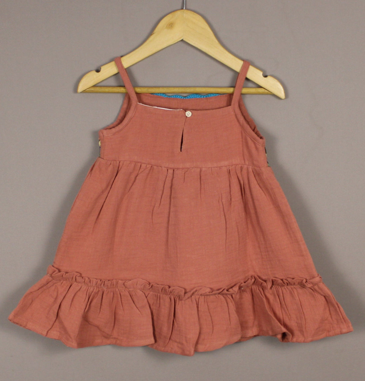 Girls Terracotta Cotton Dress with Crochet Yoke