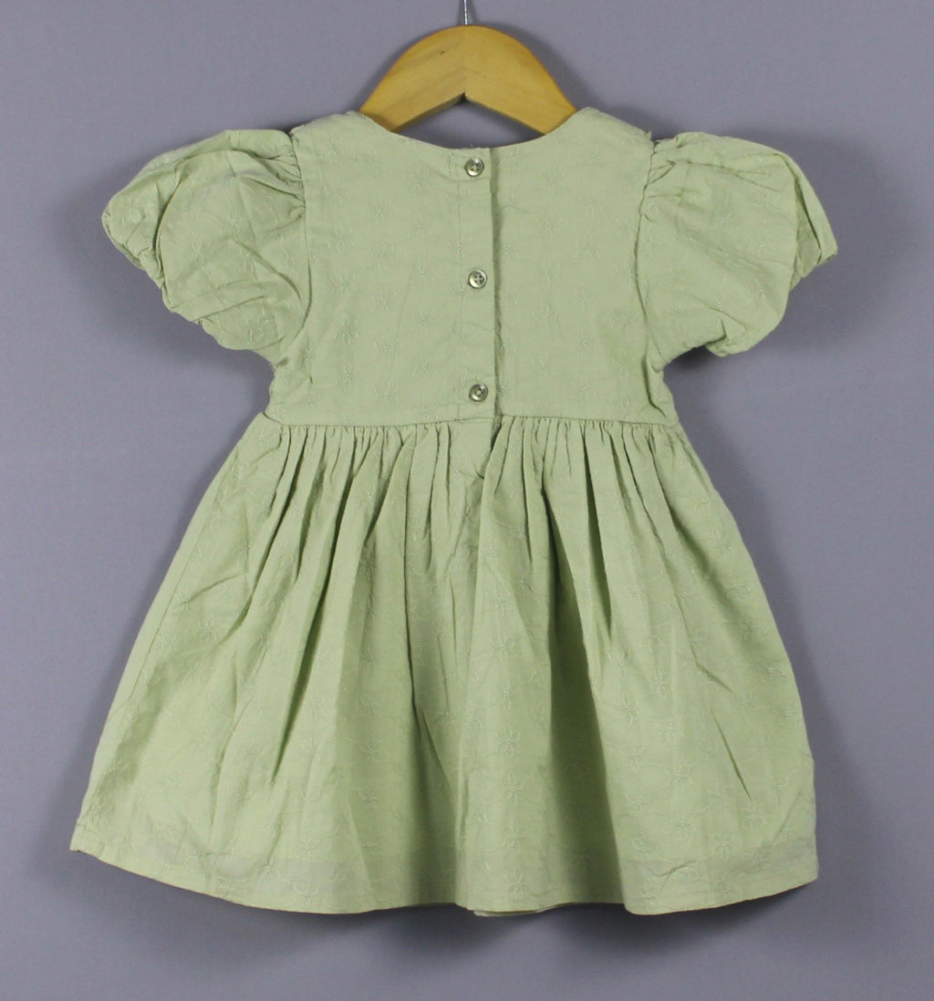 Classic Pastel Green Smocked Cotton Baby Girl Dress