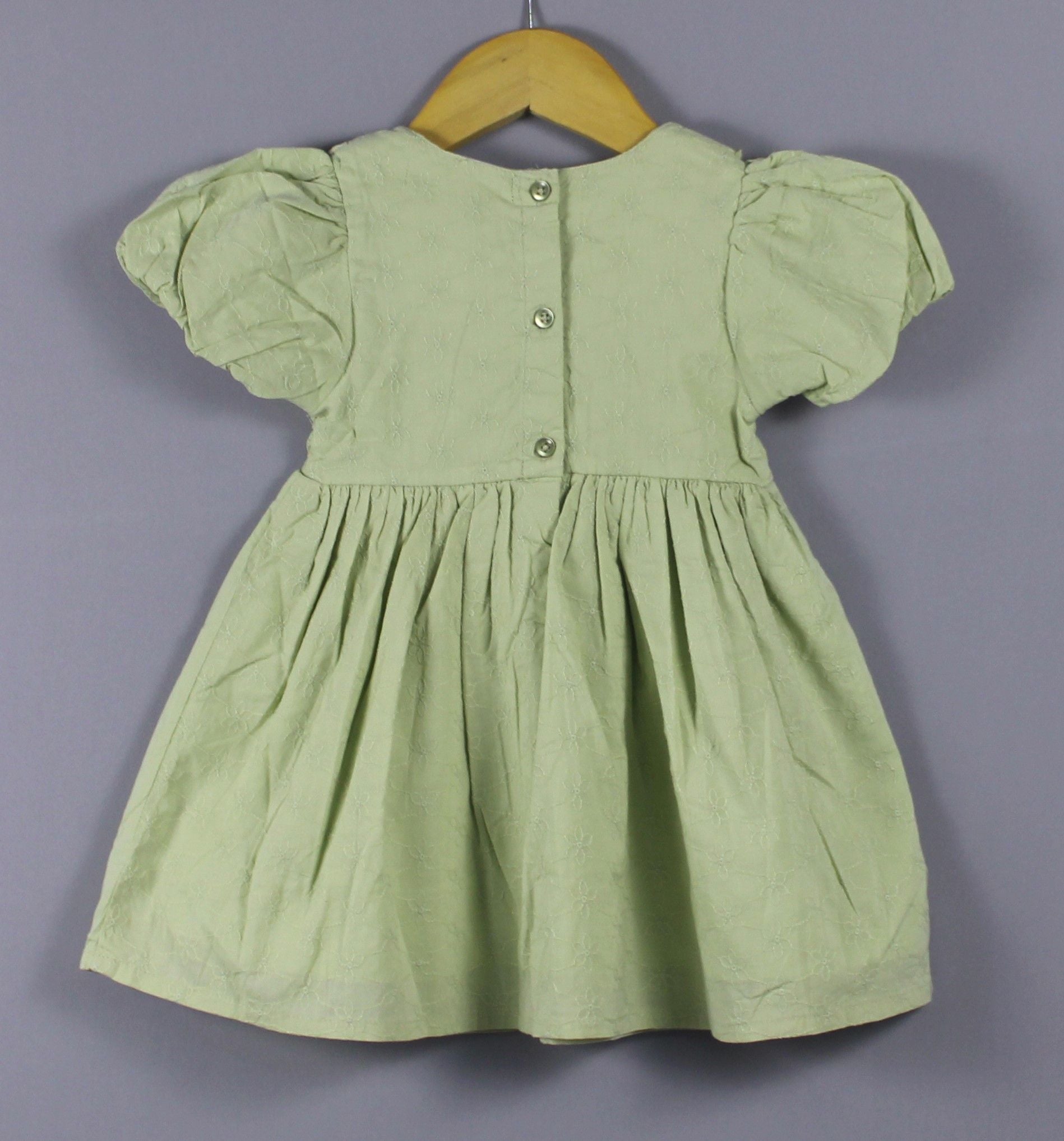 Classic Pastel Green Smocked Cotton Baby Girl Dress
