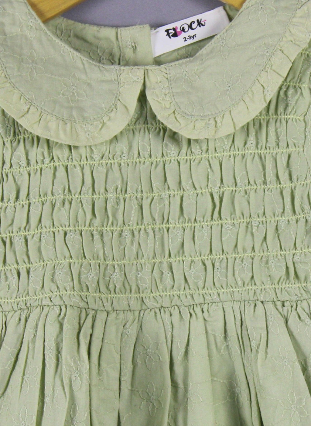 Classic Pastel Green Smocked Cotton Baby Girl Dress