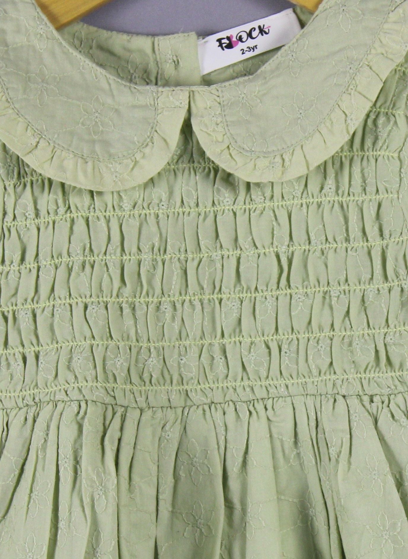 Classic Pastel Green Smocked Cotton Baby Girl Dress