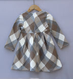 Brown & Beige Checked Winter Dress