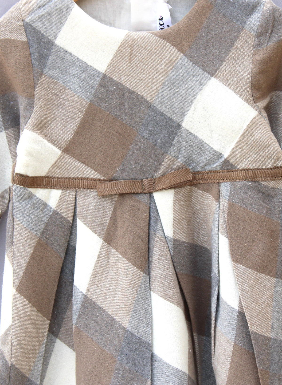 Brown & Beige Checked Winter Dress