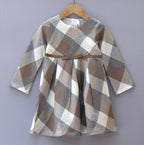Brown & Beige Checked Winter Dress