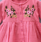 Peach Floral Embroidered Cotton Kurti & Pant Set for Girls