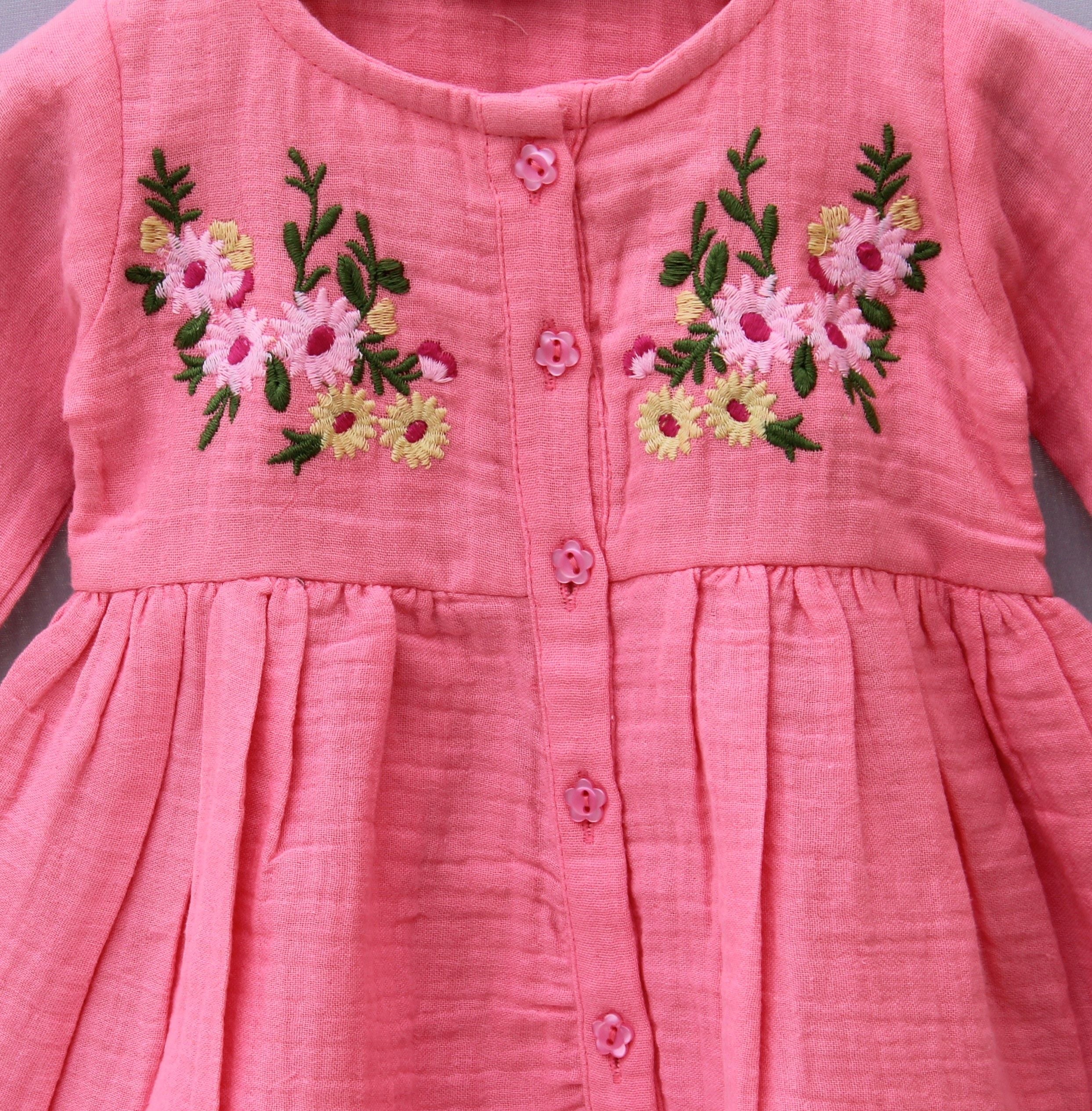 Peach Floral Embroidered Cotton Kurti & Pant Set for Girls