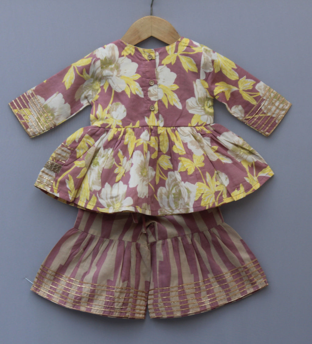 Floral Printed Ethnic Sharara Set with Potli Bag (months group)