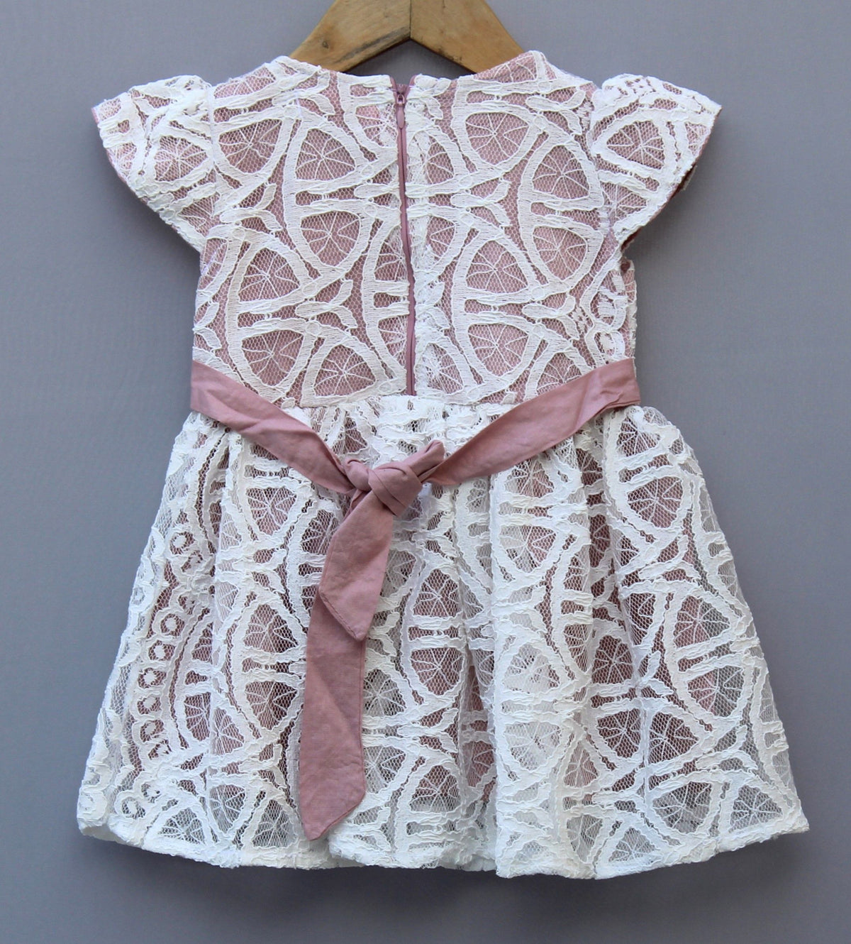White Lace Party Dress with Floral Waist Detail