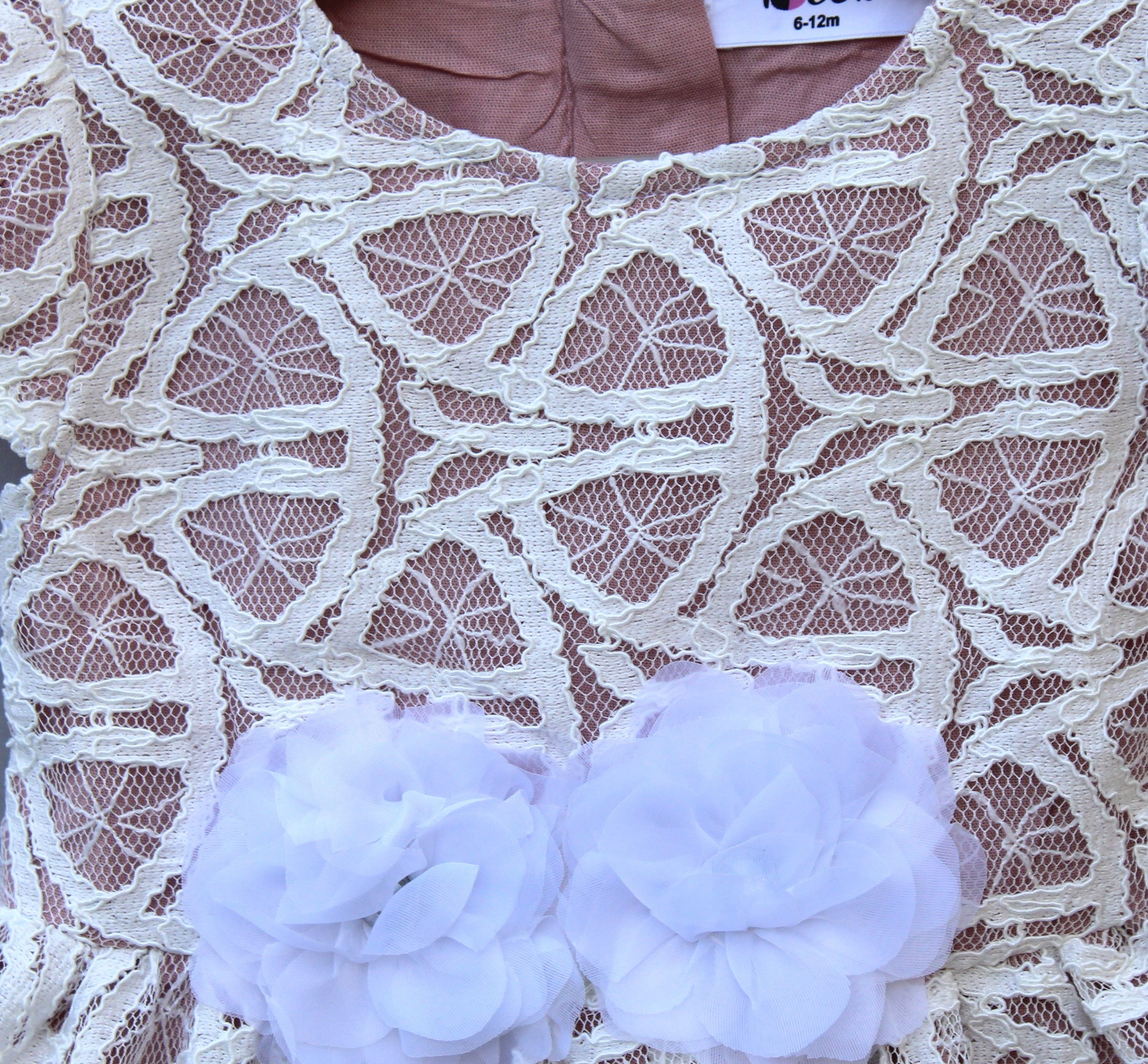 White Lace Party Dress with Floral Waist Detail