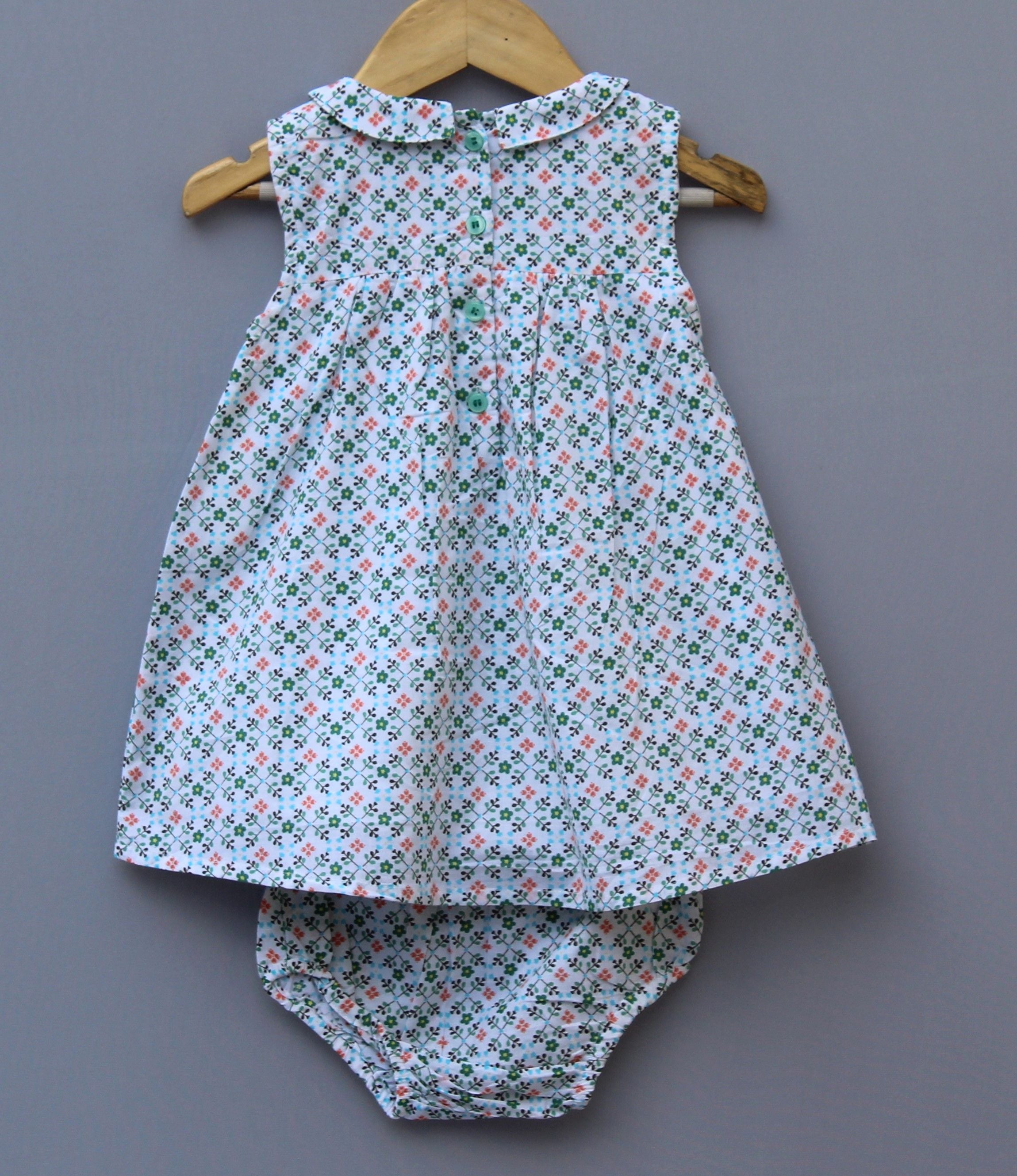Floral Printed Cotton Baby Dress with Bloomers