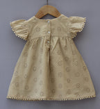 Beige Cotton Embroidered Baby Dress