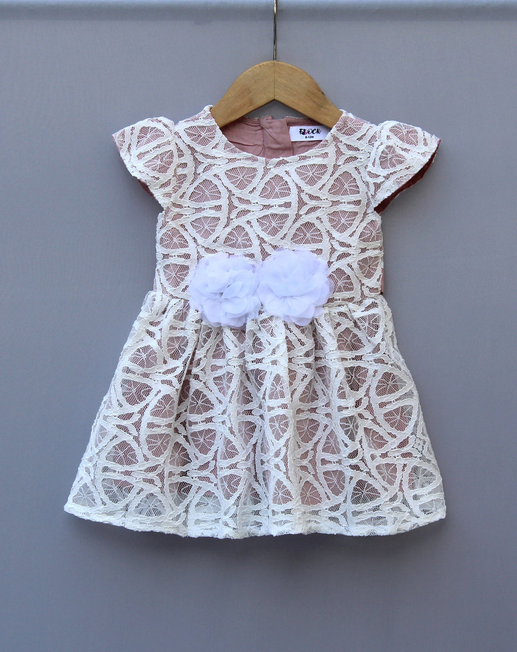 White Lace Party Dress with Floral Waist Detail