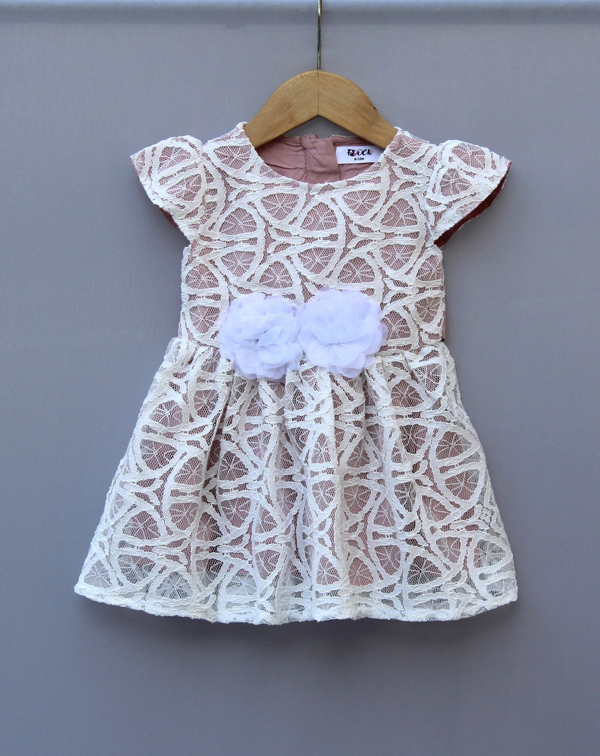 White Lace Party Dress with Floral Waist Detail
