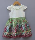 Green Floral Printed Party Dress for Baby Girl