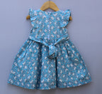 Blue Floral Printed Cotton Frock for Girls