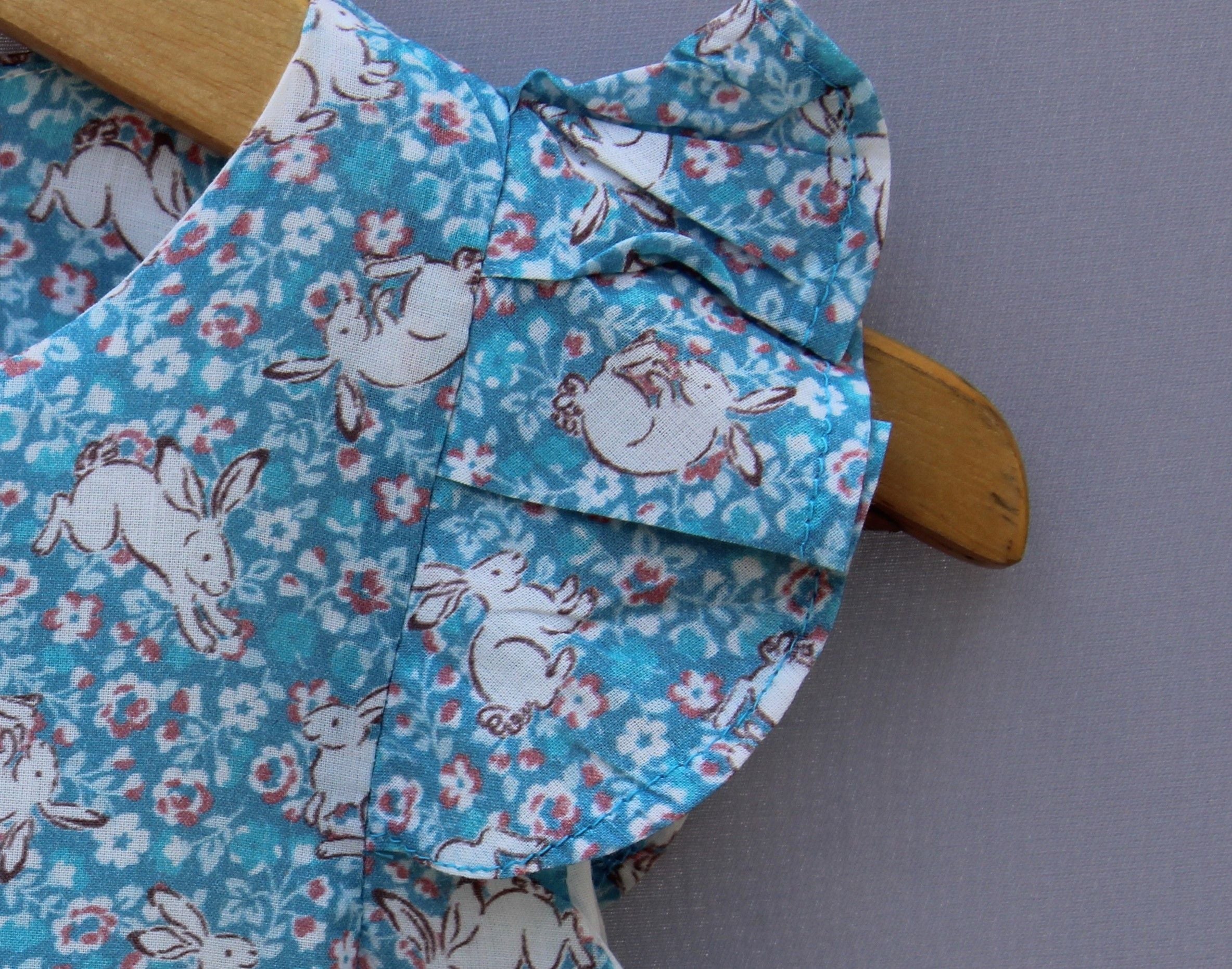 Blue Floral Printed Cotton Frock for Girls