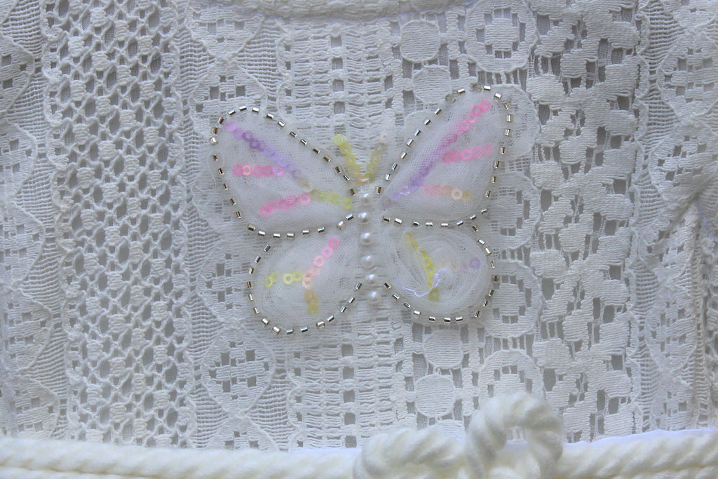 White cream Lace Party Wear Frock for Girls | Elegant Butterfly & Star Design