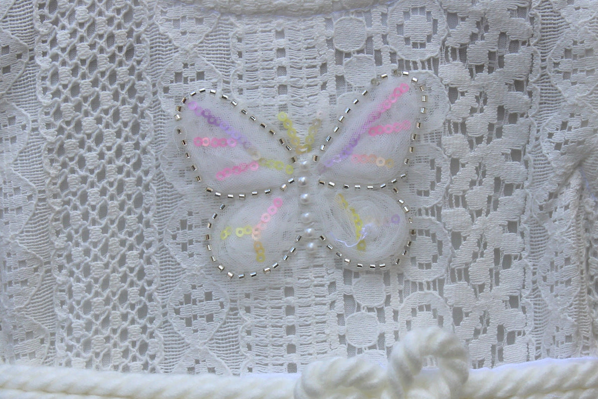 White cream Lace Party Wear Frock for Girls | Elegant Butterfly & Star Design