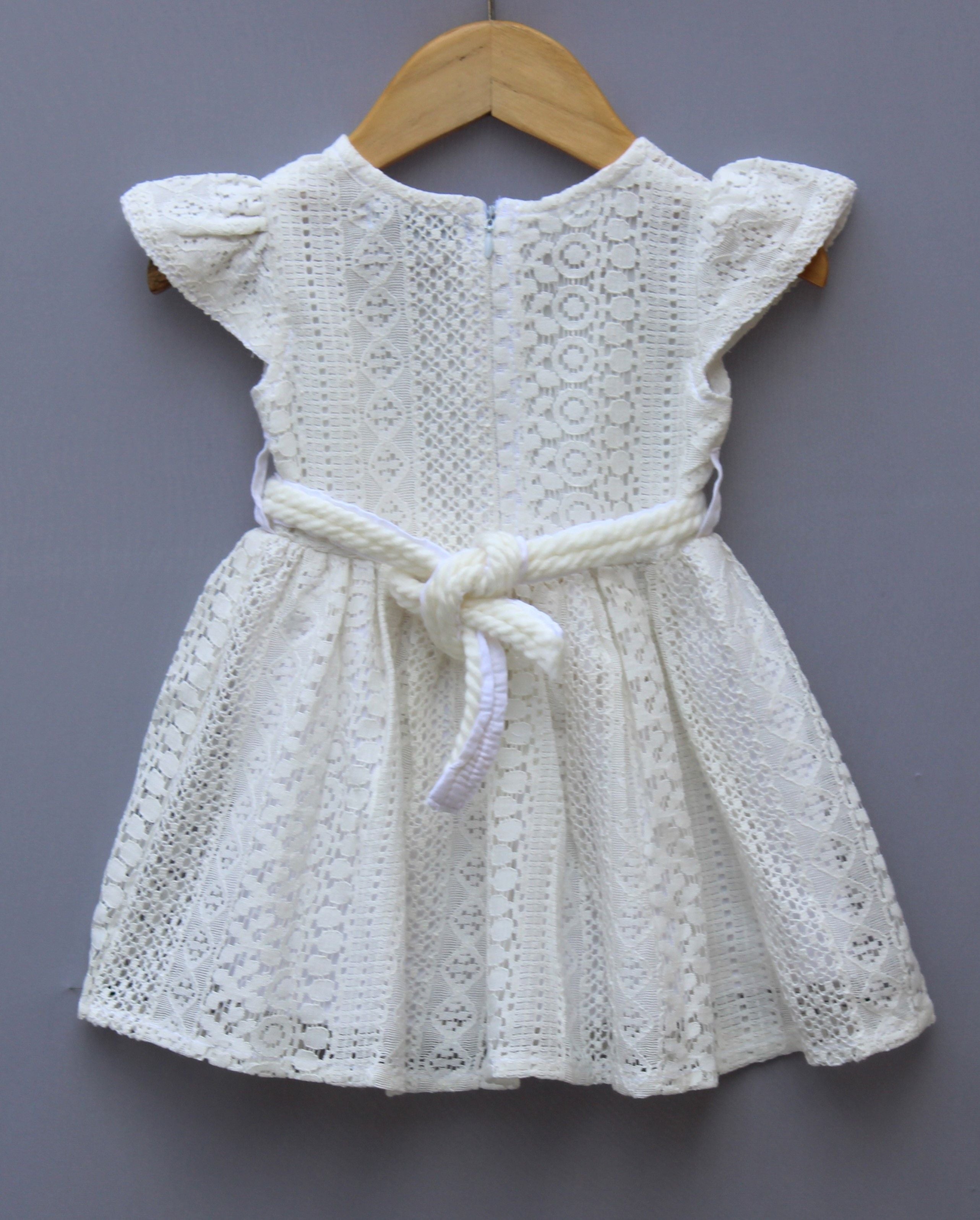 White cream Lace Party Wear Frock for Girls | Elegant Butterfly & Star Design