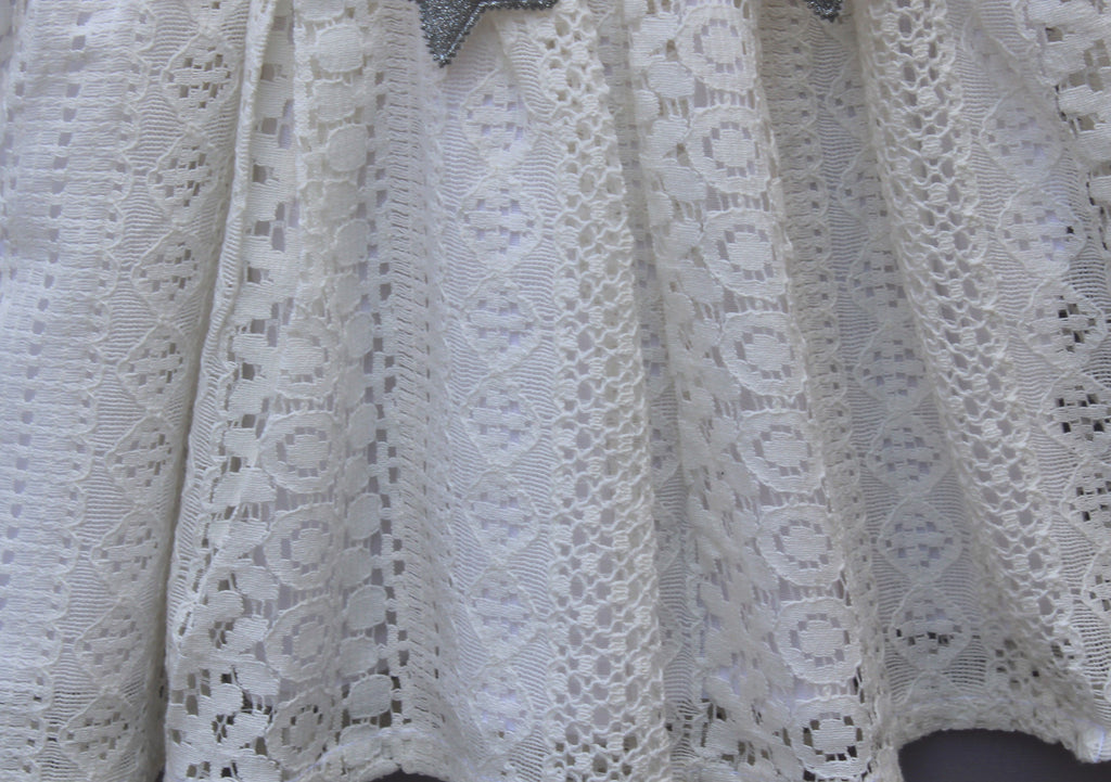 White cream Lace Party Wear Frock for Girls | Elegant Butterfly & Star Design