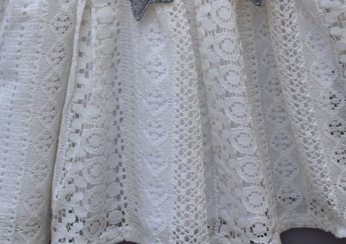 White cream Lace Party Wear Frock for Girls | Elegant Butterfly & Star Design
