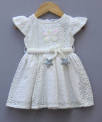 White cream Lace Party Wear Frock for Girls | Elegant Butterfly & Star Design