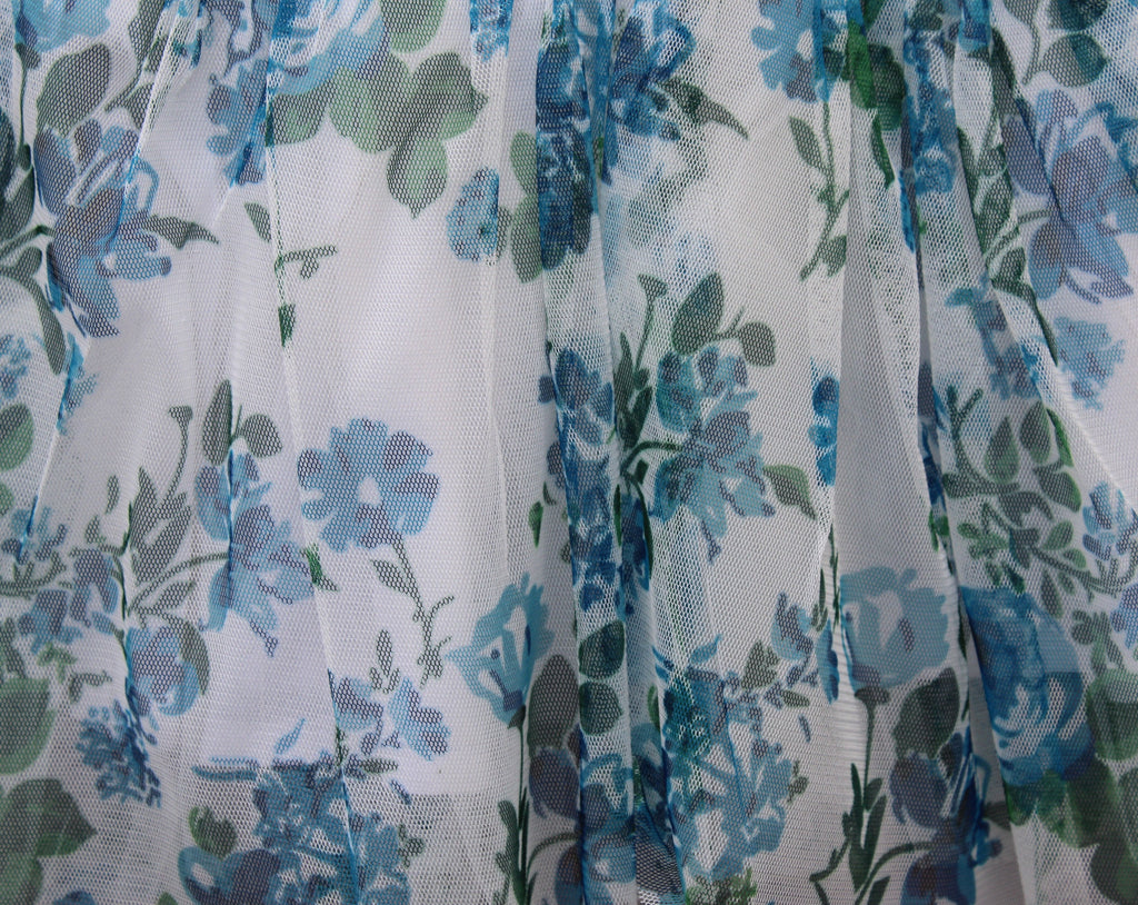 ​White & Blue Floral Lace Party Frock for Girls