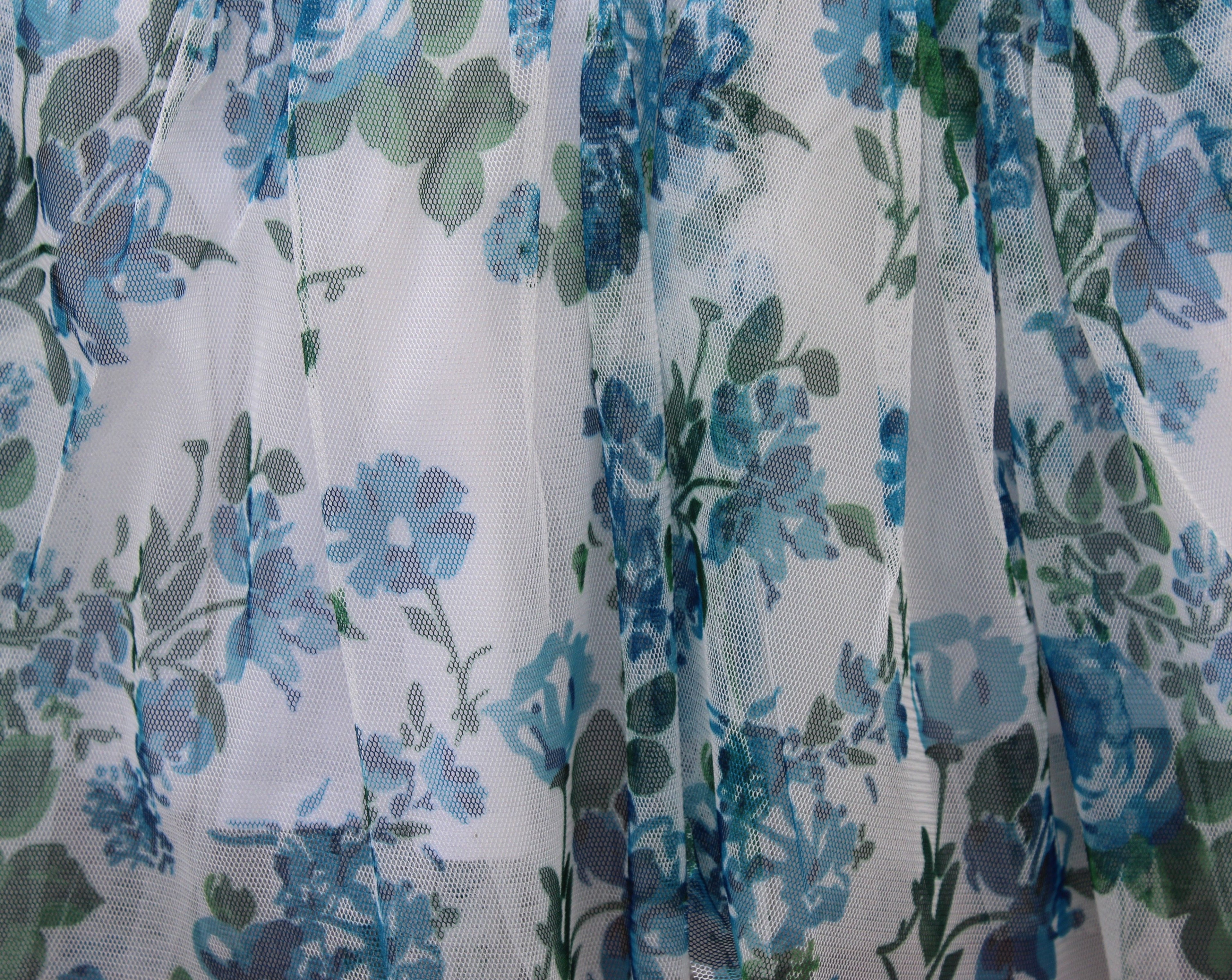 ​White & Blue Floral Lace Party Frock for Girls