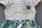 ​White & Blue Floral Lace Party Frock for Girls