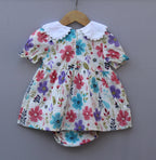 Floral Printed Cotton Frock with Embroidered Collar