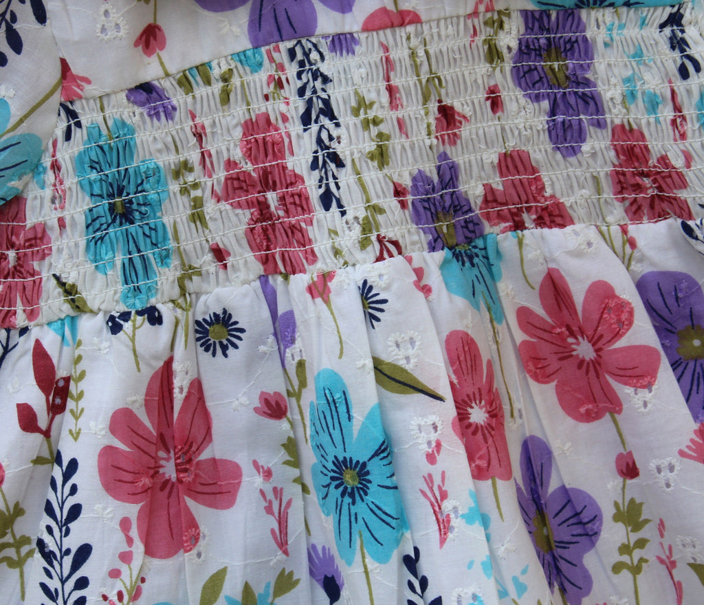 Floral Printed Cotton Frock with Embroidered Collar