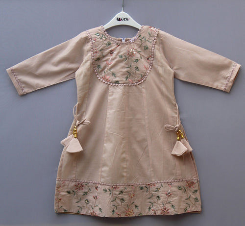 Elegant  nut-brown Embroidered Kurta with  Payjama Set for Baby