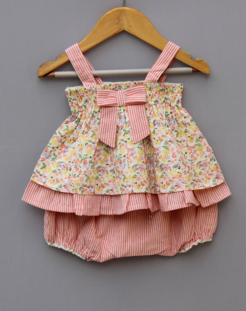 Floral Printed Cotton Top with Striped Bloomer Set for Baby Girls