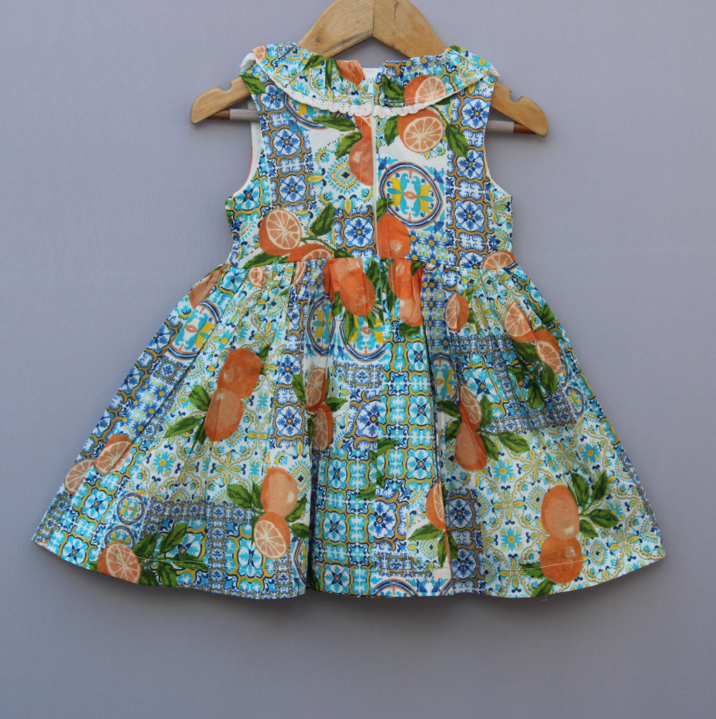 ​Tropical Fruit Printed Cotton Frock for Baby Girls