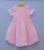​Pink Embroidered Net Party Frock for Baby Girls