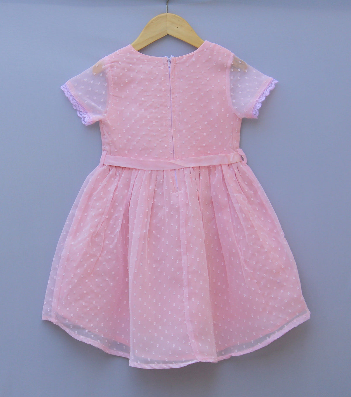 ​Pink Embroidered Net Party Frock for Baby Girls