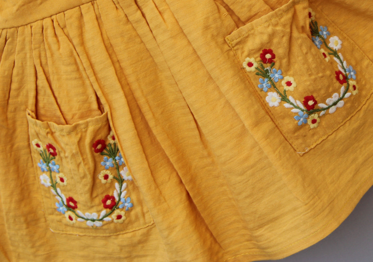 Mustard Embroidered Dungaree Dress.
