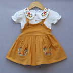 Mustard Embroidered Dungaree Dress.