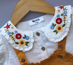 Mustard Embroidered Dungaree Dress.