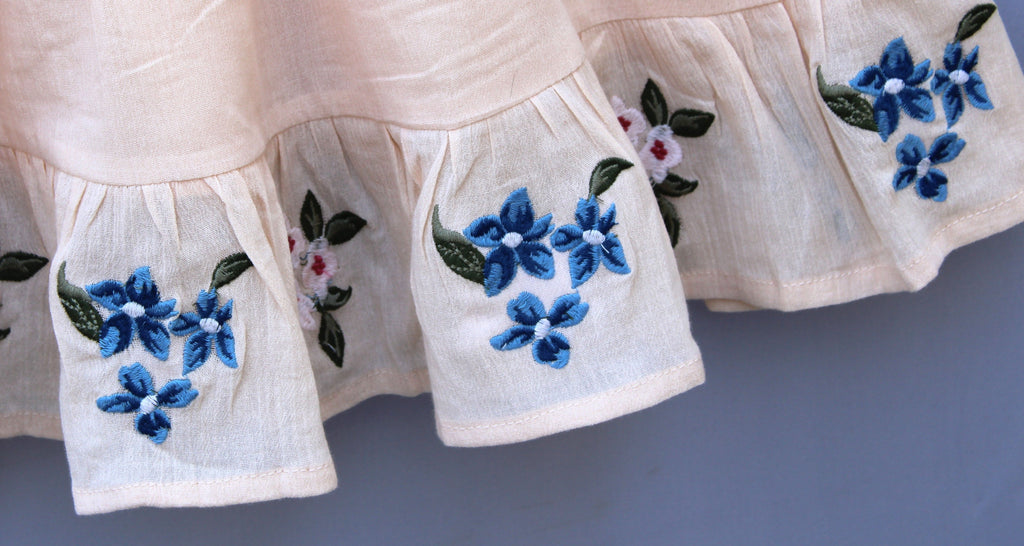 Cream Embroidered Cotton Frock