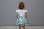 ​White & Blue Floral Lace Party Frock for Girls