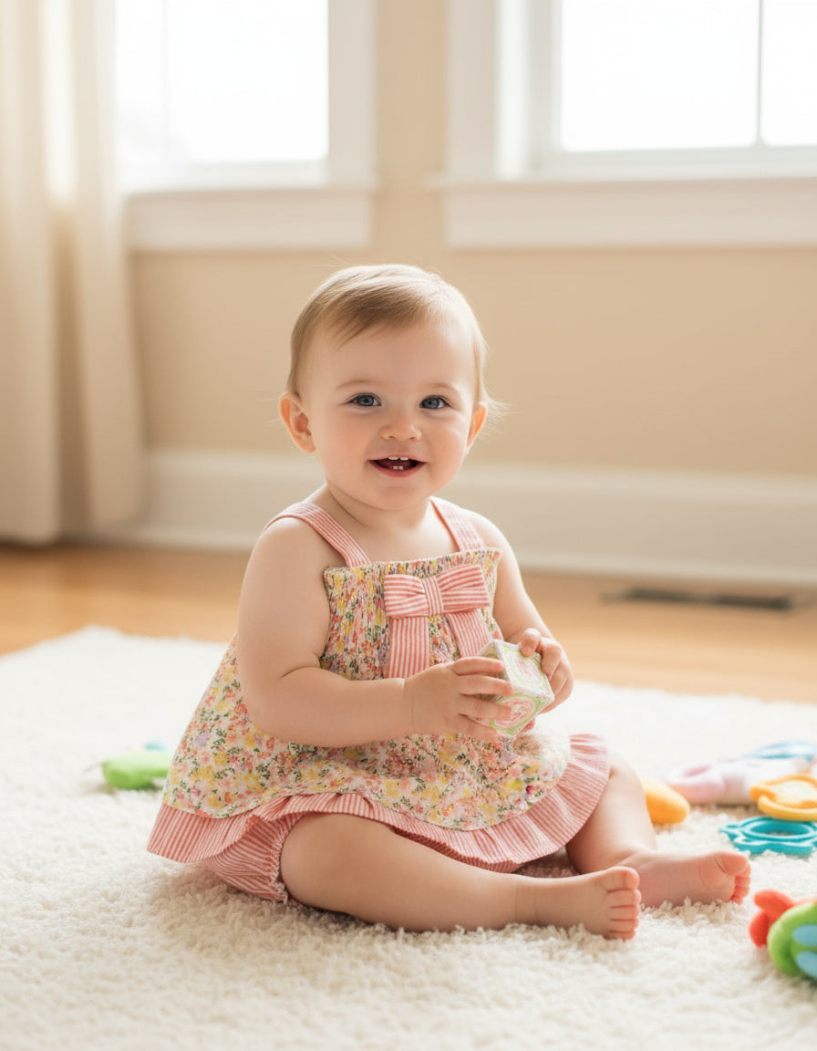 Floral Printed Cotton Top with Striped Bloomer Set for Baby Girls