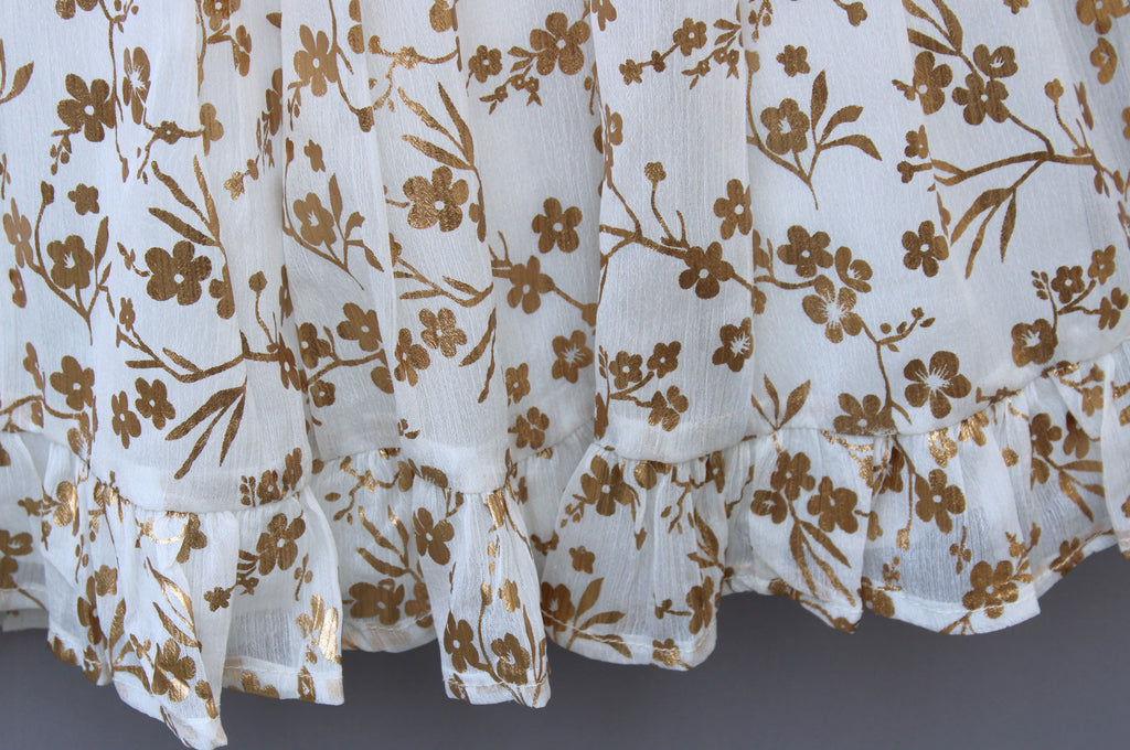 ​White and Golden Floral Print Party Frock