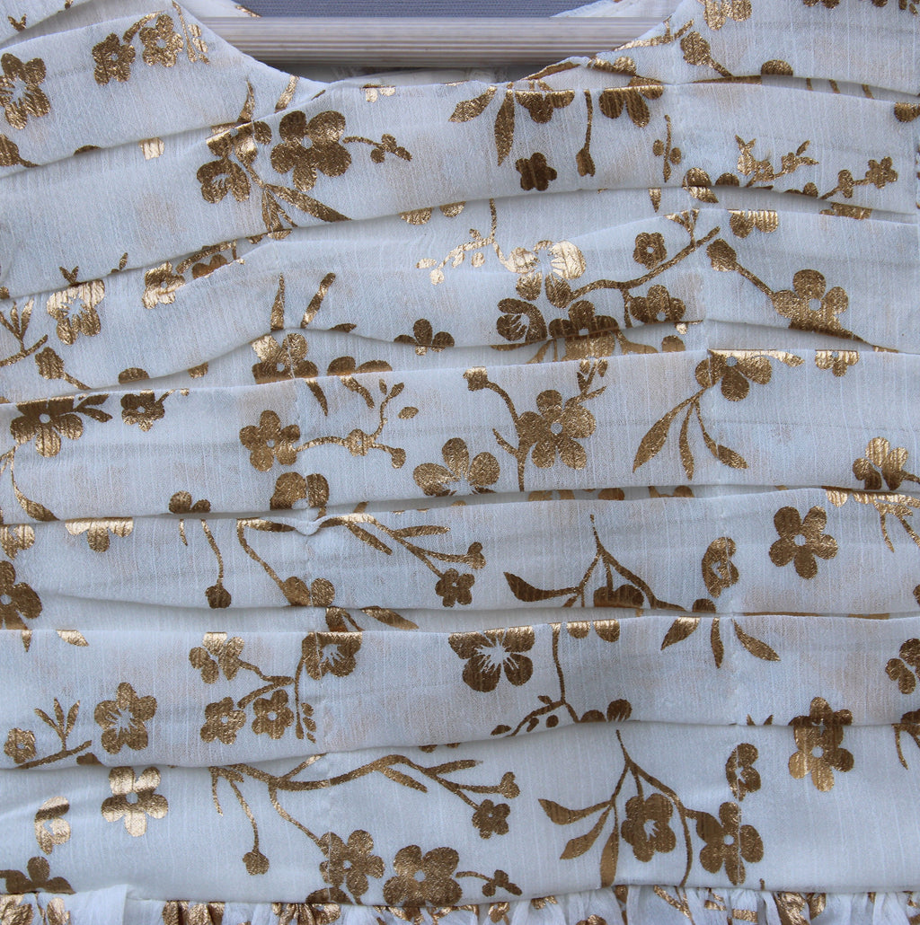​White and Golden Floral Print Party Frock