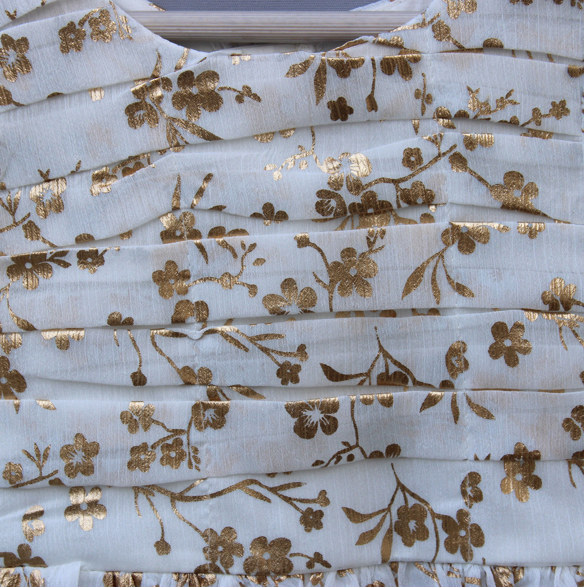 ​White and Golden Floral Print Party Frock