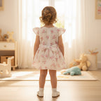Baby Girls White Floral with Ruffle Hem & Button Detailing