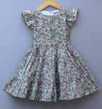 Floral Print Cotton Dress with Ruffled Sleeves