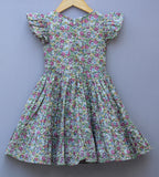 Floral Print Cotton Dress with Ruffled Sleeves