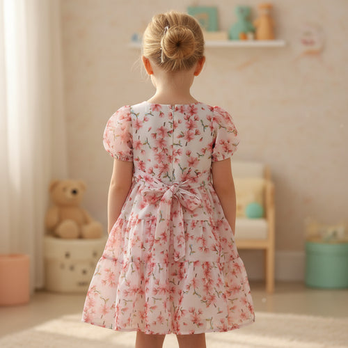 All-over floral print with tiered flare